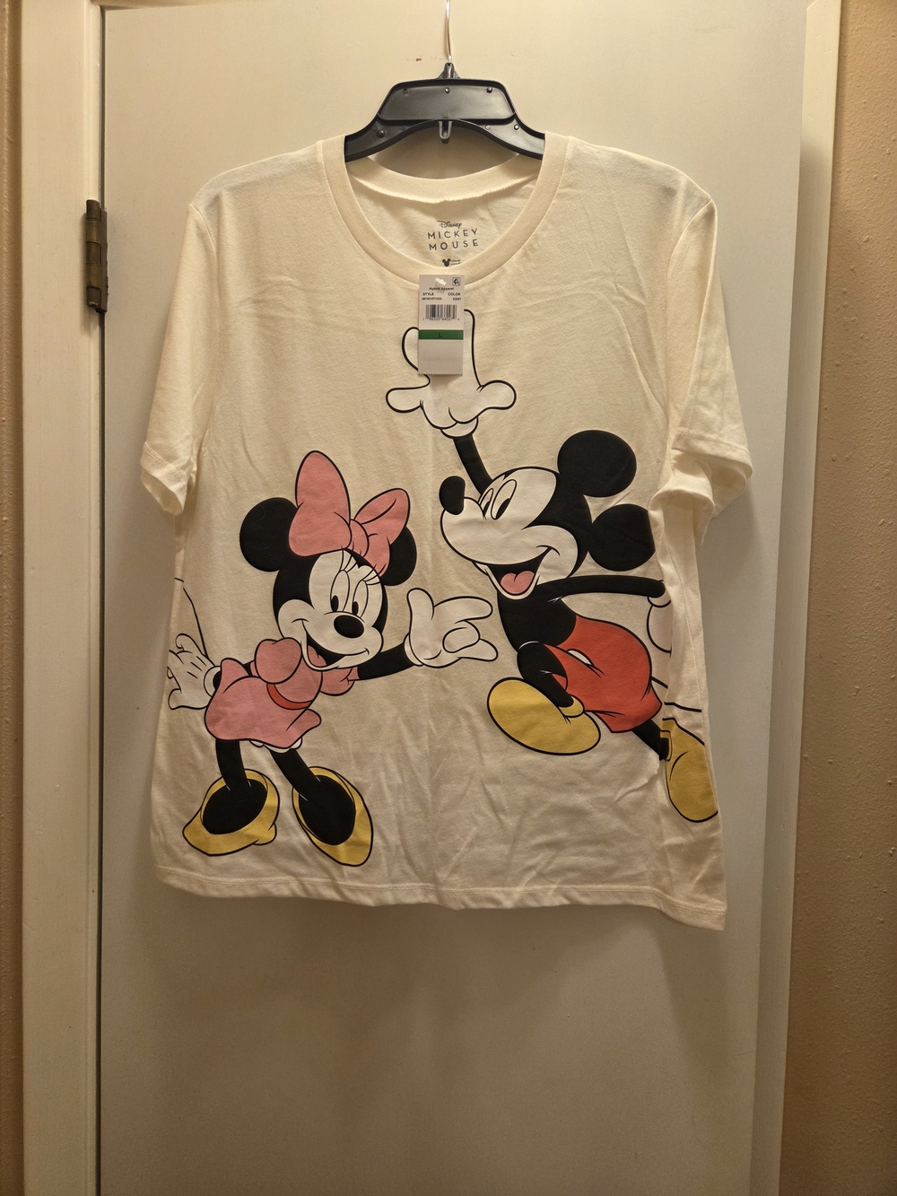 Hybrid Apparel Cream Womens Tee with Mickey & Minnie Graphic (Pink, Red, Yellow)